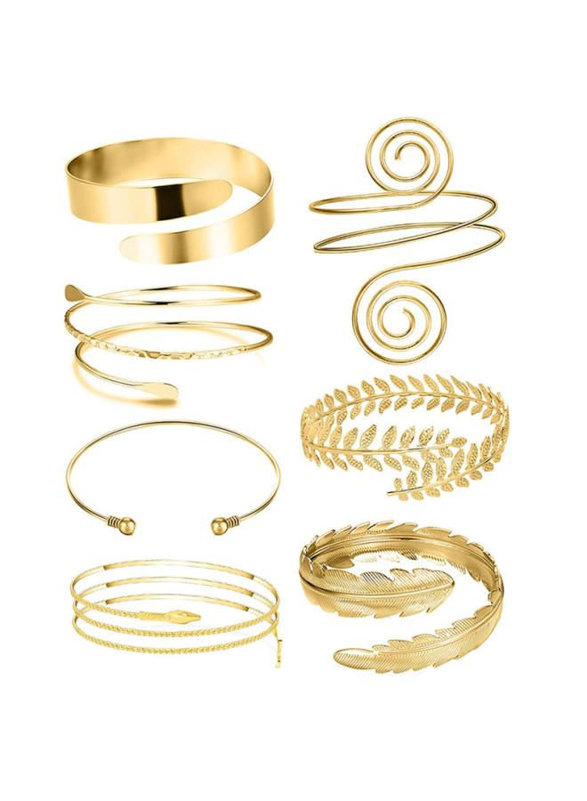 مجموعة خواتم ذراع معدنية بسيطة من المجوهرات للنساء على شكل ثعبان ورقي أوروبي وأمريكية، سوار ذراع حلزوني هندسي قابل للتعديل