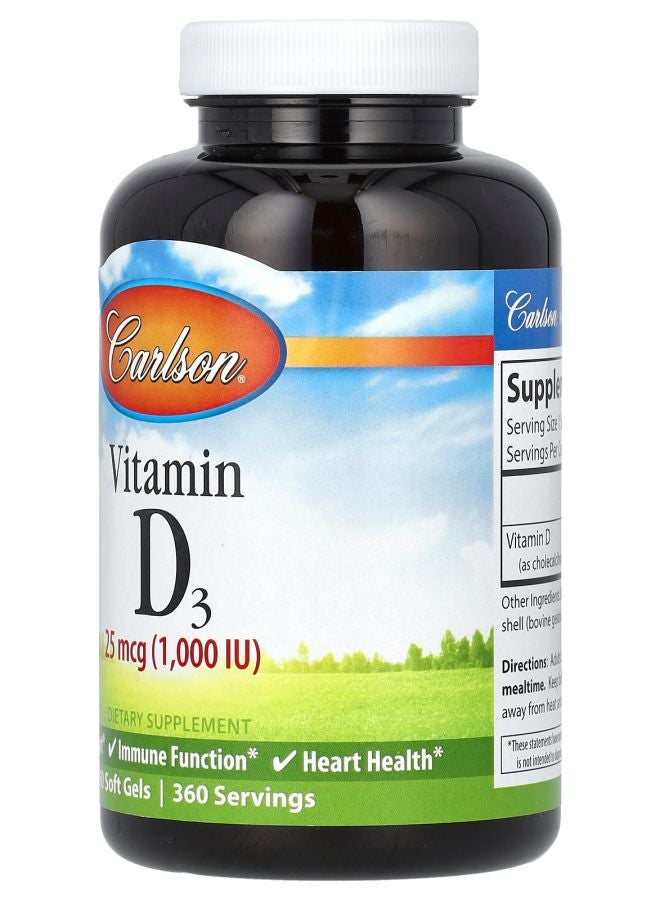 Carlson Vitamin D3 25 mcg (1000 IU) 360 Soft Gels - Image 2