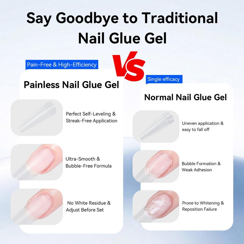 JODSONE 15ml Nail Glue Gel 4 in 1 for Nail Tips Long Lasting Extension Glue for Clear Nail Tips and Clear Press on Nails, Nail Repair Treatment, Salon Art DIY at Home Need U V Light Cured - Image 3