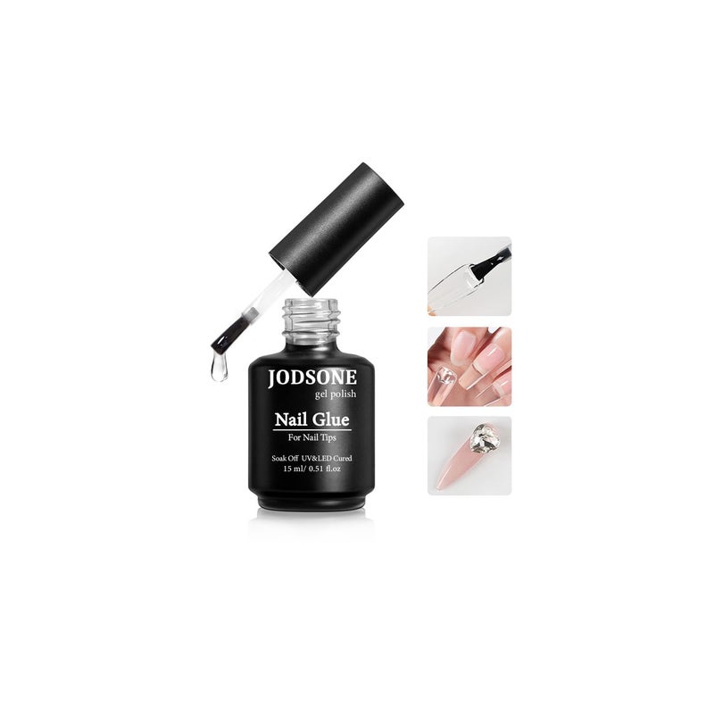 JODSONE 15ml Nail Glue Gel 4 in 1 for Nail Tips Long Lasting Extension Glue for Clear Nail Tips and Clear Press on Nails, Nail Repair Treatment, Salon Art DIY at Home Need U V Light Cured - Image 1