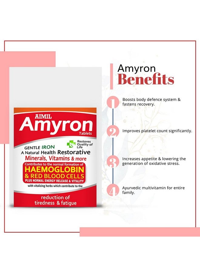 AIMIL Amyron Tablet - 30 Tablets (Pack of 2) | Enriched with Vitamin Rich Herbs & Minerals for Men & Women of All Ages | Reduces Tiredness & Fatigue | Improves Haemoglobin Level - Image 2