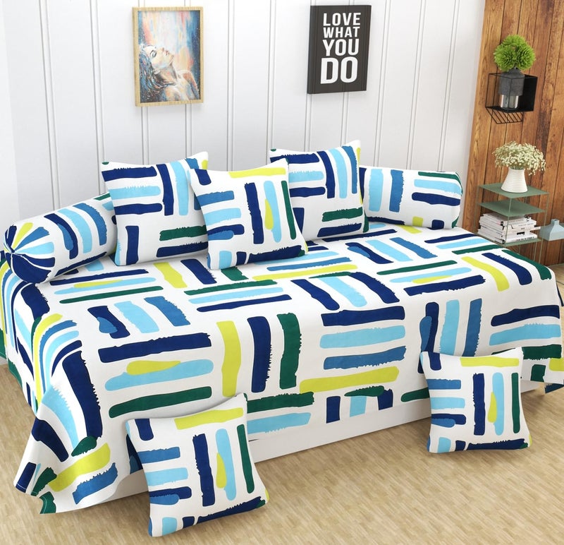 Homefab India 180 TC Microfiber Diwan Set - 8 Piece - Blue, White - Image 1