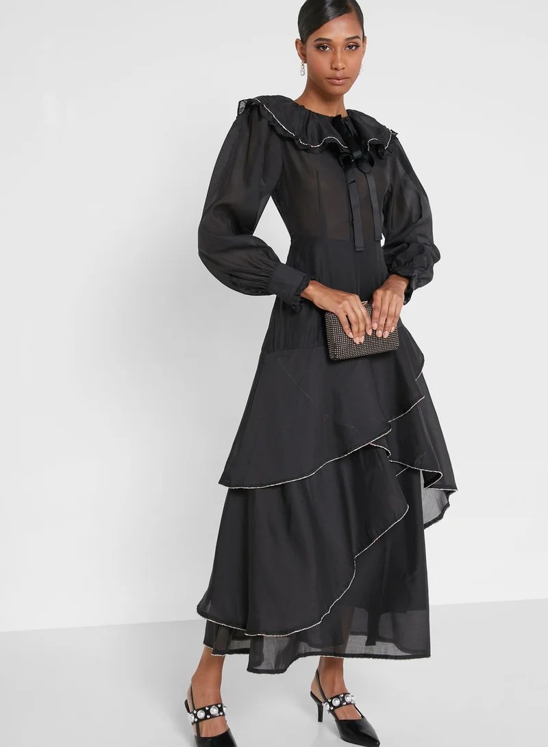 sister jane Balloon Sleeve Ruffle Detail Tiered Dress