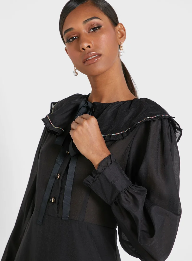 sister jane Balloon Sleeve Ruffle Detail Tiered Dress