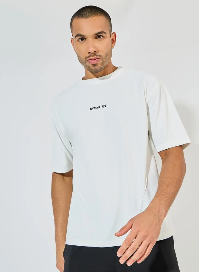 Styli Oversized Slogan Training T-Shirt with Pintuck Detail