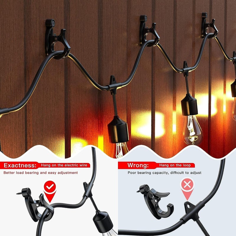 Lewufe Outdoor String Lights Hooks, Screw Hooks for Hanging Christmas Lights, Light Hanger Hooks for Patio Lights, Light Wire and Plants - Black, 20 Pack - Image 3