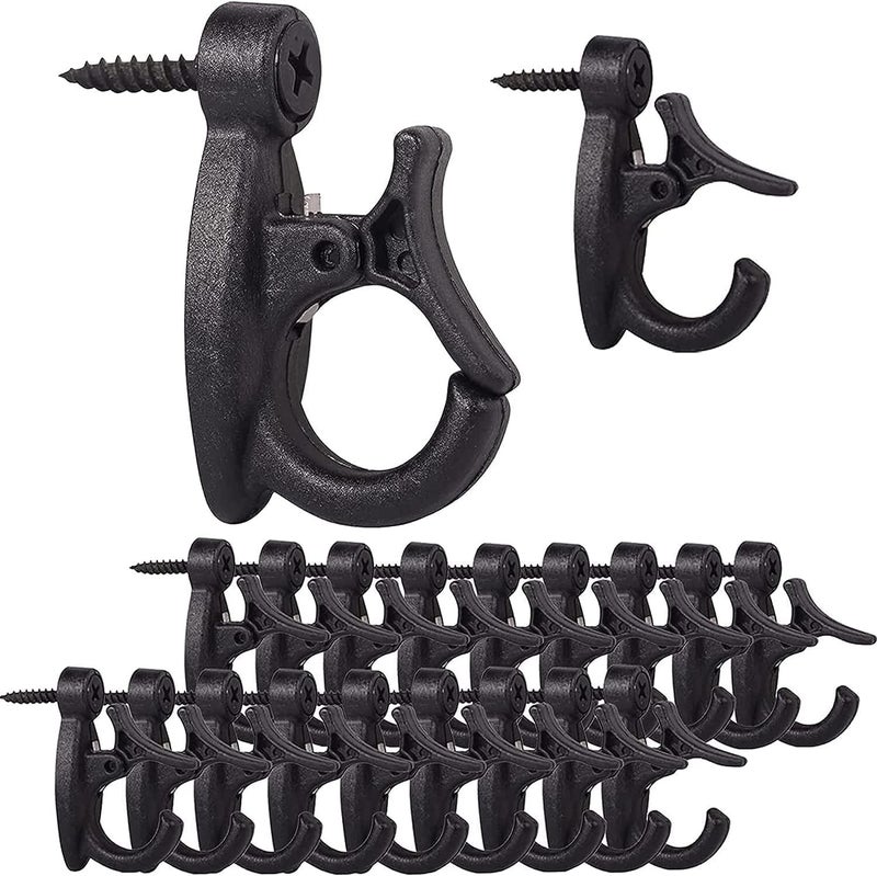 Lewufe Outdoor String Lights Hooks, Screw Hooks for Hanging Christmas Lights, Light Hanger Hooks for Patio Lights, Light Wire and Plants - Black, 20 Pack - Image 1