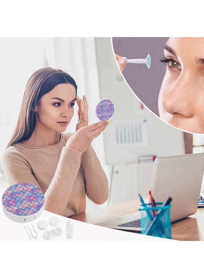 PutDiDi Mermaid Rainbow Contact Lens Case Colored Contact Lens Box Holder Container with Mirror Portable Eye Contact Holder Travel Kit with Lens Cleaner Solution Bottle Tweezers Outdoor And Office Daily Use - Image 4