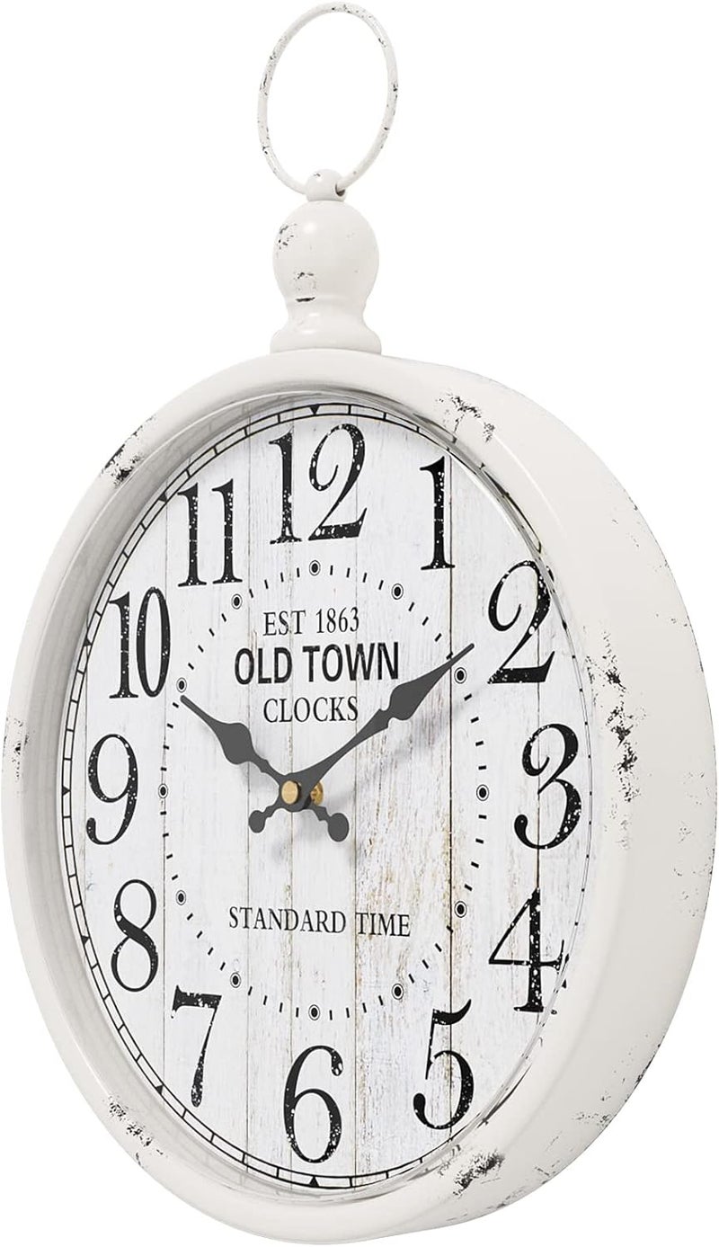 Menterry Retro Round Wall Clock. White Vintage Antique Style. Battery Operated Silent Wall Clocks for Farmhouse,Bathroom,Kitchen,Bedroom,Office, (11.8" H x 9.3" W) - Image 3