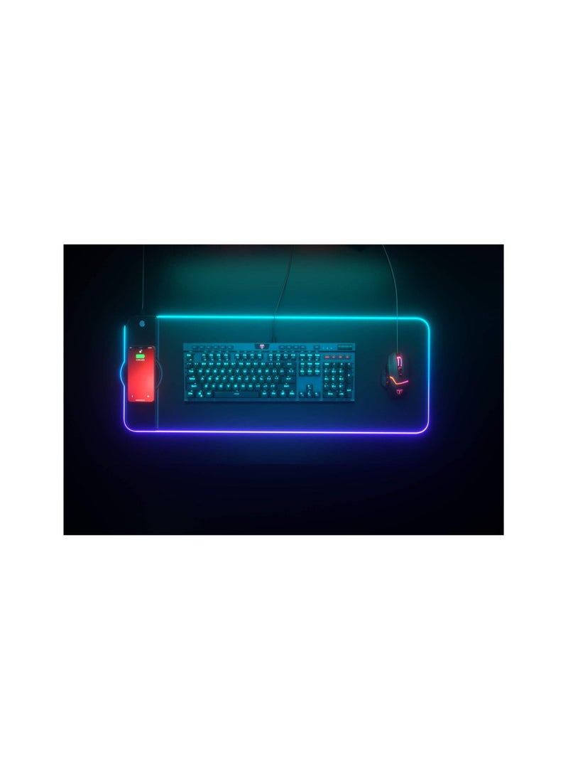 Generic - RGB Large Gaming Mouse Pad with Wireless Chargering, 15W LED Big Keyboard Mousepads Mat, Premium Microfiber Cloth, Non-Slip Base, Spill-Resistant Computer Desk Pad Mat, 32X12in - Image 1