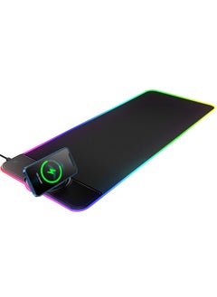 RGB Large Gaming Mouse Pad with Wireless Chargering, 15W LED Big Keyboard Mousepads Mat, Premium Microfiber Cloth, Non-Slip Base, Spill-Resistant Computer Desk Pad Mat, 32X12in
