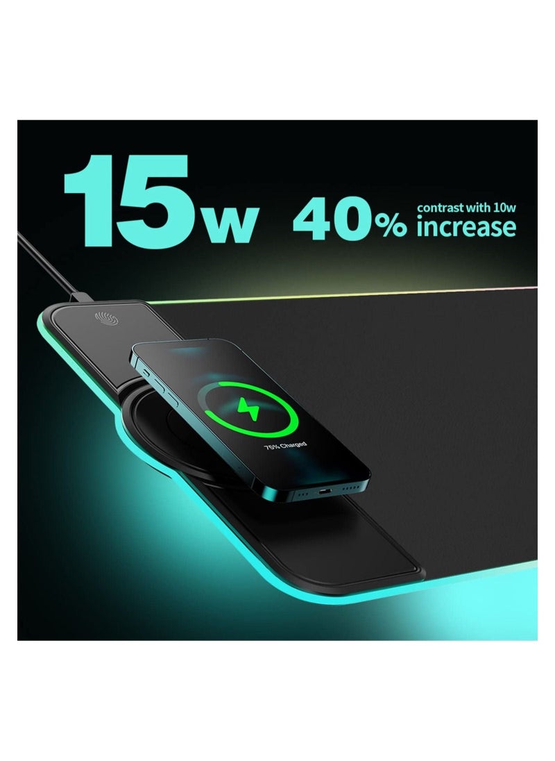 Generic - RGB Large Gaming Mouse Pad with Wireless Chargering, 15W LED Big Keyboard Mousepads Mat, Premium Microfiber Cloth, Non-Slip Base, Spill-Resistant Computer Desk Pad Mat, 32X12in - Image 1