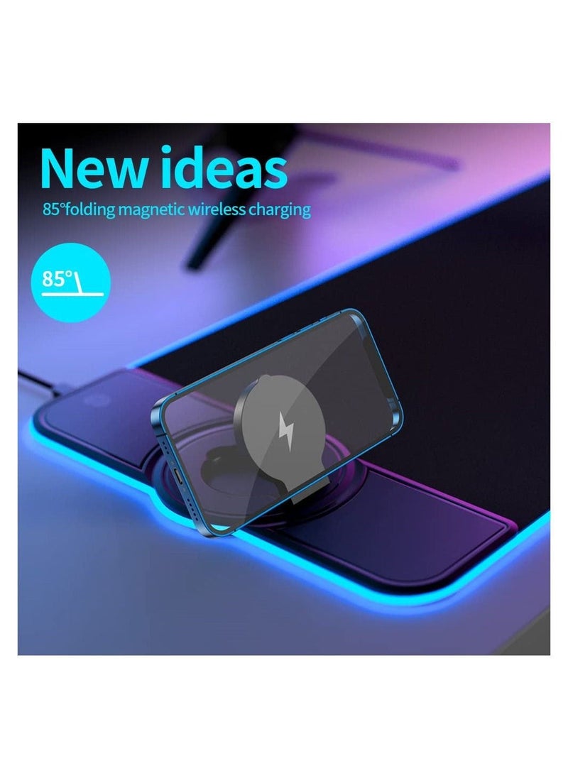 Generic - RGB Large Gaming Mouse Pad with Wireless Chargering, 15W LED Big Keyboard Mousepads Mat, Premium Microfiber Cloth, Non-Slip Base, Spill-Resistant Computer Desk Pad Mat, 32X12in - Image 1