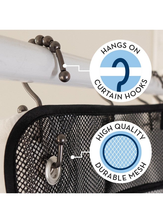 S&T INC. Shower Organizer, Shower Caddy or Bathroom Organizer with Quick Drying Mesh, 7 Pockets to Hold Shampoo, Soap, Loofah, and Cruise Ship Essentials, 14 Inch by 30 Inch, Black, 2 Pack - Image 2