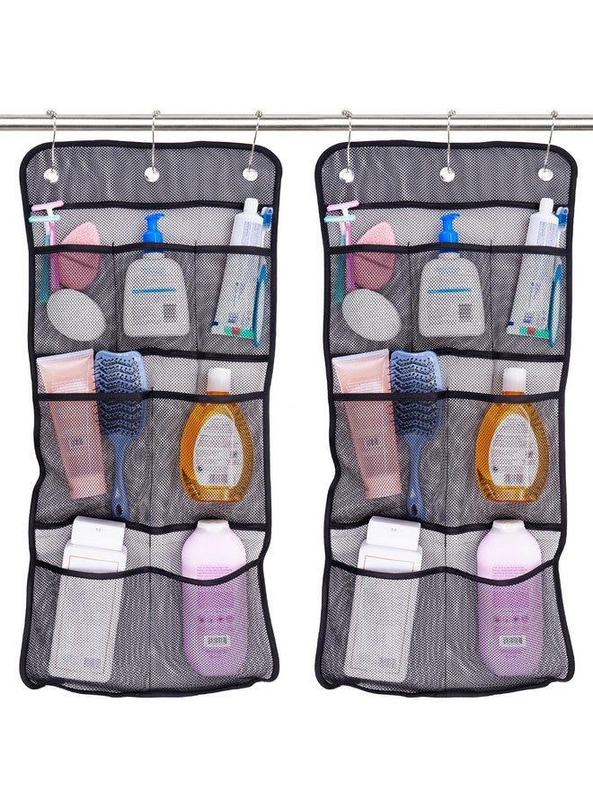 S&T INC. Shower Organizer, Shower Caddy or Bathroom Organizer with Quick Drying Mesh, 7 Pockets to Hold Shampoo, Soap, Loofah, and Cruise Ship Essentials, 14 Inch by 30 Inch, Black, 2 Pack - Image 1