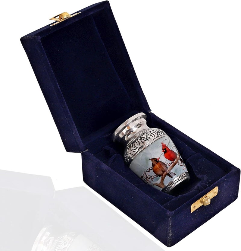 HLC Beautiful Small Cardinal Couple Bird Keepsake Urn - Memorial for Human Ashes with Velvet Box Bag - Peaceful Engraved Mini Affordable Urn (4.5 in) (Large) - Image 3