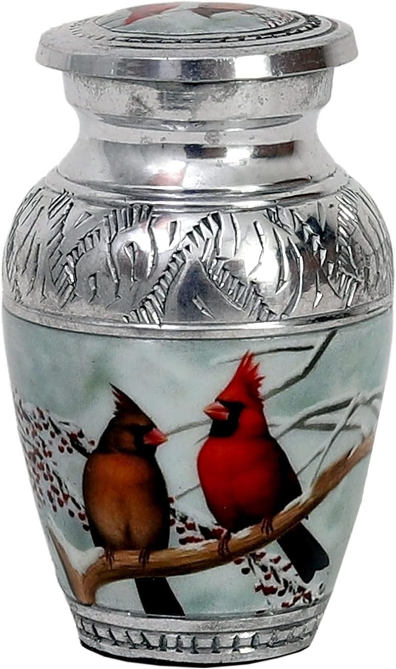 HLC Beautiful Small Cardinal Couple Bird Keepsake Urn - Memorial for Human Ashes with Velvet Box Bag - Peaceful Engraved Mini Affordable Urn (4.5 in) (Large) - Image 5