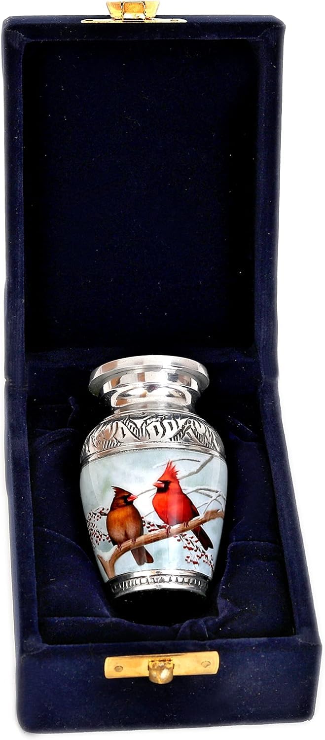HLC Beautiful Small Cardinal Couple Bird Keepsake Urn - Memorial for Human Ashes with Velvet Box Bag - Peaceful Engraved Mini Affordable Urn (4.5 in) (Large) - Image 2