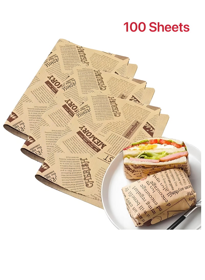 Lee Yon 100 Sheets Bread Sandwich Burger Fries Food Grade Oil Proof Paper Grease Greaseproof Wrappers Wrapping Baking Tools Gift Tissue, 38 x 28 cm - Image 1