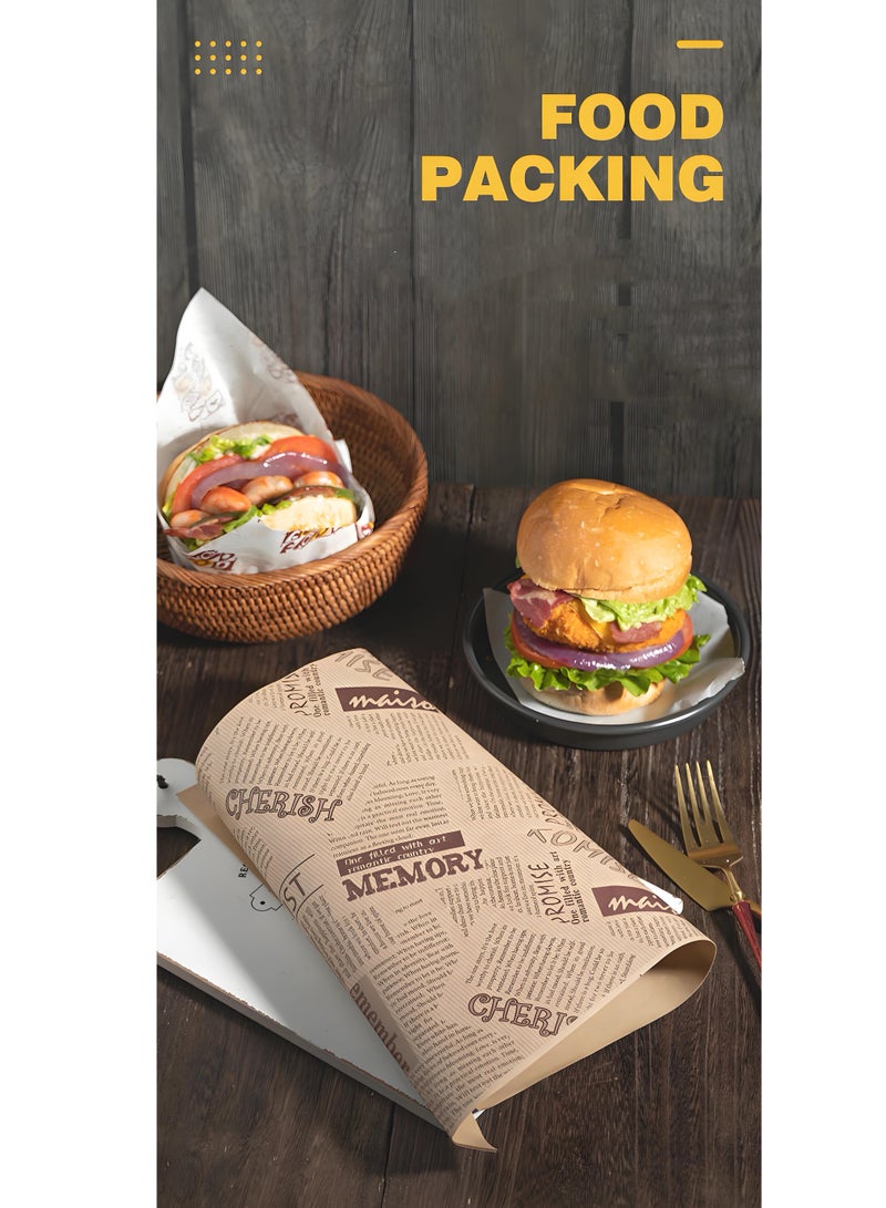 Lee Yon 100 Sheets Bread Sandwich Burger Fries Food Grade Oil Proof Paper Grease Greaseproof Wrappers Wrapping Baking Tools Gift Tissue, 38 x 28 cm - Image 2