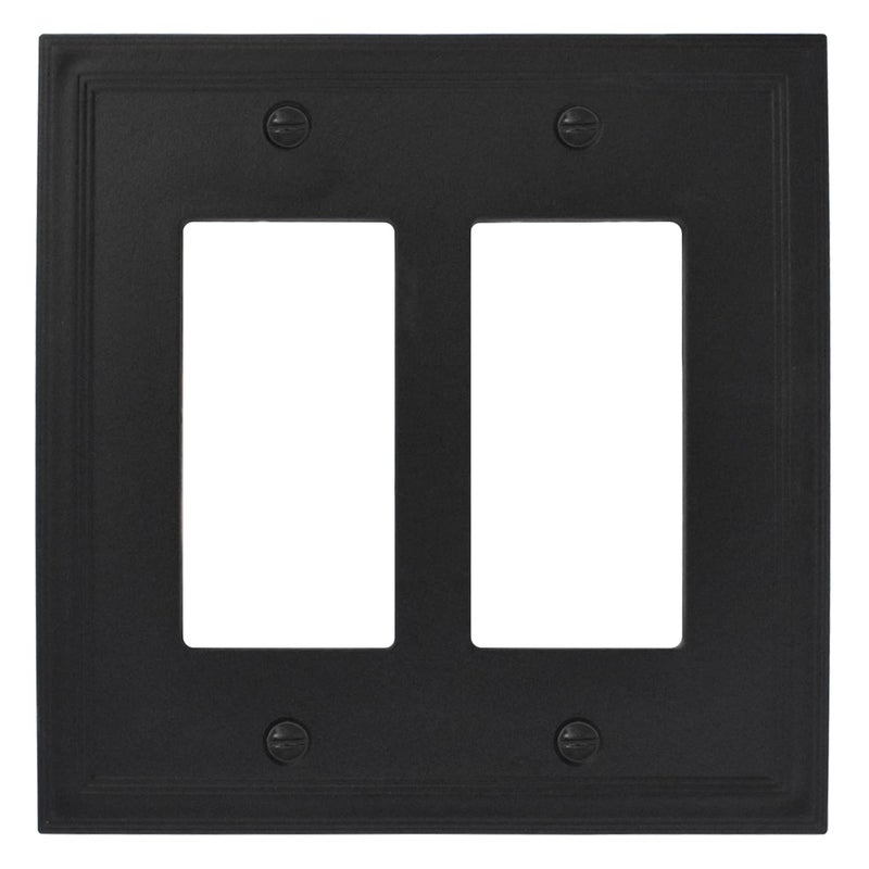 Questech Light Switch Cover Insulated Double Rocker Wall Plate for Electrical Outlets 2Gang Double Decorator GFCI Switch Plate Standard Size Decorative Cornice Black