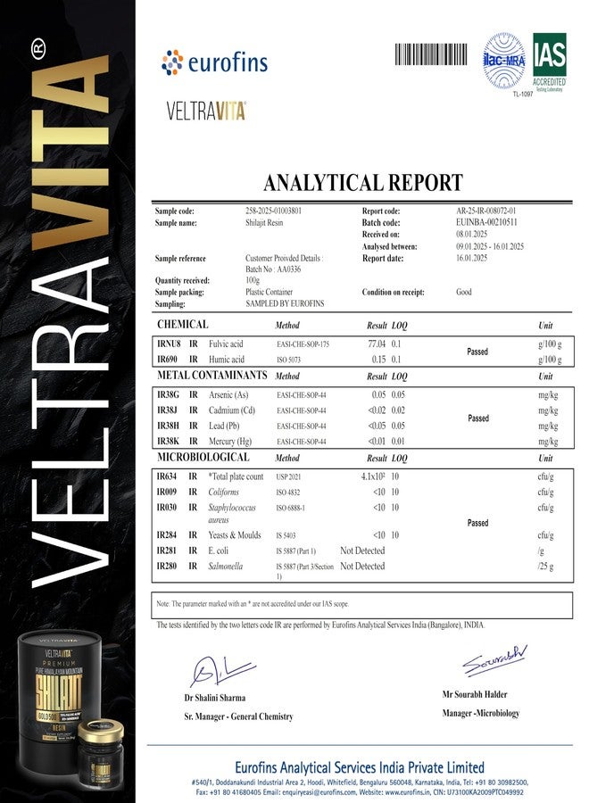 VeltraVita فيلترافيتا، راتنج شيلاجيت ذهبي عضوي نقي 100% من جبال الهيمالايا | تركيز عالٍ: أكثر من 75% من حمض الفولفيك، وحمض الهيوميك، وأكثر من 85% من المعادن النادرة | طاقة طبيعية ودعم للمناعة للرجال والنساء | مُختَبَر معمليًا - Image 2