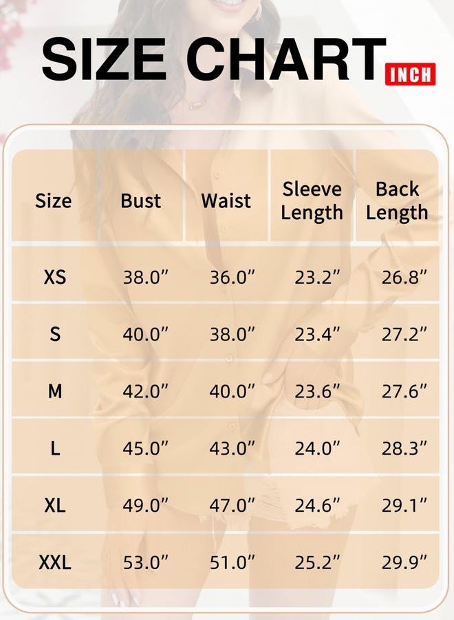 CUNLIN Womens Soft Satin Silk Button Down Shirts for Women Silky Long Sleeve Work Shirt Dress Blouses Tops, Champagne, M - Image 5