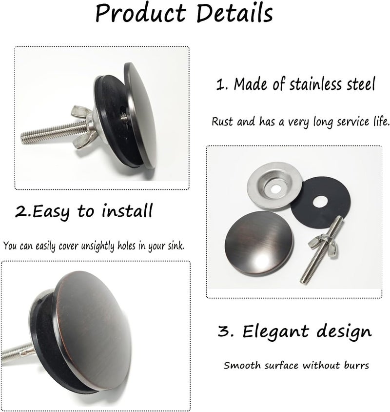 ZMD 2 Inch Kitchen Sink Hole Cover,Faucet Hole Cover Stainless Steel Hole Plug Counter Top Hole Plug Kitchen Sink Tap Hole Sink Plug Stopper Kitchen Blanking Metal Plug (Bronze) - Image 3