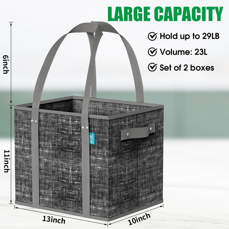 Fab totes Reusable Grocery Bags, Large Foldable Shopping Tote Bags with Reinforced Handles & Hard Bottom,Water Resistant Grocery Bags for kitchen,Picnic,2 Pack, Black - Image 3