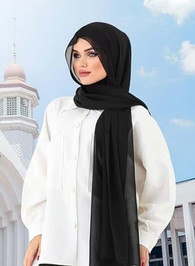 Instant Chiffon Hijab Set 3-in-1 Hijabs Solid Color Woman Scarf with Built-in Magnets and Undercap Head Wraps with Model Cap - Image 3