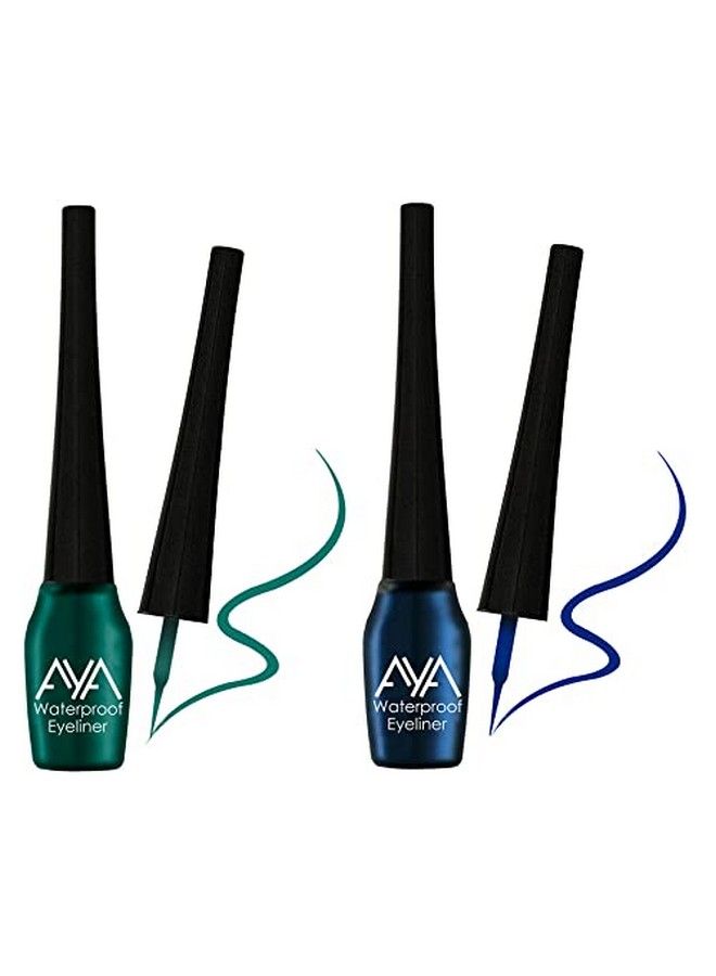 AYA Waterproof & Long Lasting Eyeliner Set Of 2 (Green And Blue) ; Smudge Proof Transfer Proof Eye Liner For Eye Makeup ; - Image 1