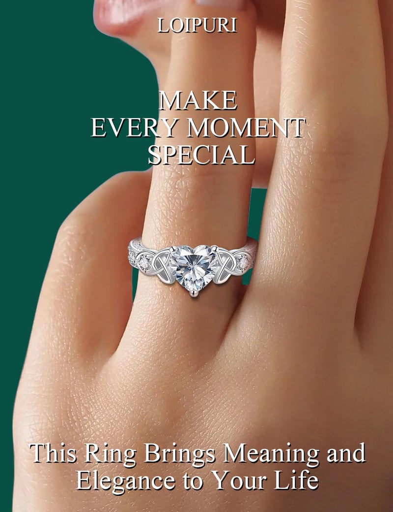LOIPURI Moissanite Promise Rings for Her, 2CT D Color VVS1, Heart Shaped Celtic Knot, 925 Sterling Silver Engagement Wedding Anniversary Valentines Promise Gift with Certificate, Size 8 - Image 5