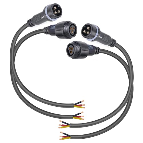 YETOR Waterproof Connectors 3 Wire,12AWG Male Female Plug LED Connector with 3Pin Waterproof Connectors,IP68 25CM Extension Cable for Car, Truck, Boat,LED Strip Lights,(2Pairs) - Image 1