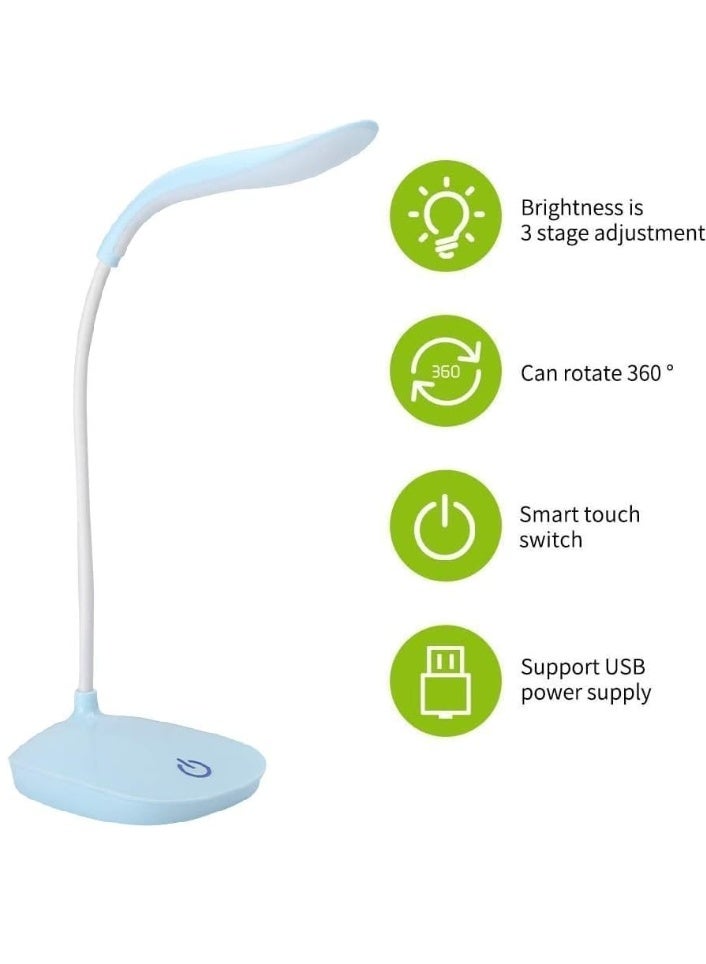 Led Desk Table Lamp for Study Led Light,USB Rechargeable Study Lamp for Students Dimmable 3 Stage Desk Lamp Study Light Table Lamps for Home - Cyan - Image 1