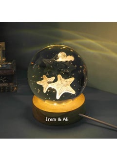 Keyfim Shop Personalized Illuminated Wooden Base Sea Star Glass Globe 8 cm 6 cm  - Image 1