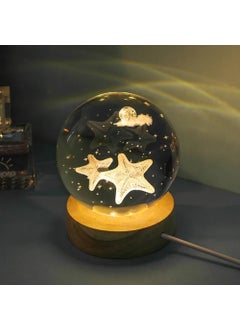 Keyfim Shop Personalized Illuminated Wooden Base Sea Star Glass Globe 8 cm 6 cm  - Image 3