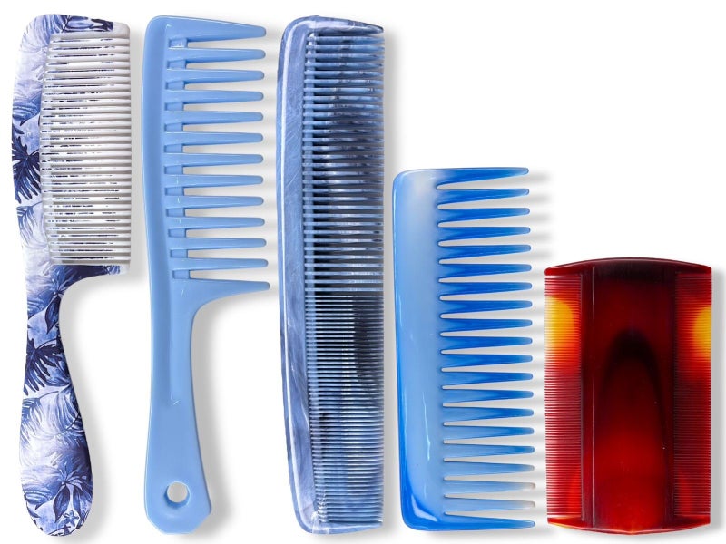 Abhaas Combs for Women and Men Set of 5 - Made with Virgin Raw Material with Smooth teeths Prevent Hair Tearing for Detangling, Frizz Control for All Hair Types Handle Comb, Graduated Comb, Lice Comb, Wide Teeth Comb, Shampoo Comb Set (Set of 5 (With Lice Comb)) - Image 1