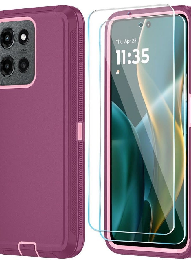 Qinmay Phone Case for Motorola Moto G Power 5G 2025 Case with HD Screen Protector, Heavy Duty Shockproof & Cover Phone Case (WineRedPink, for Moto G Power 5G 2025) - Image 1