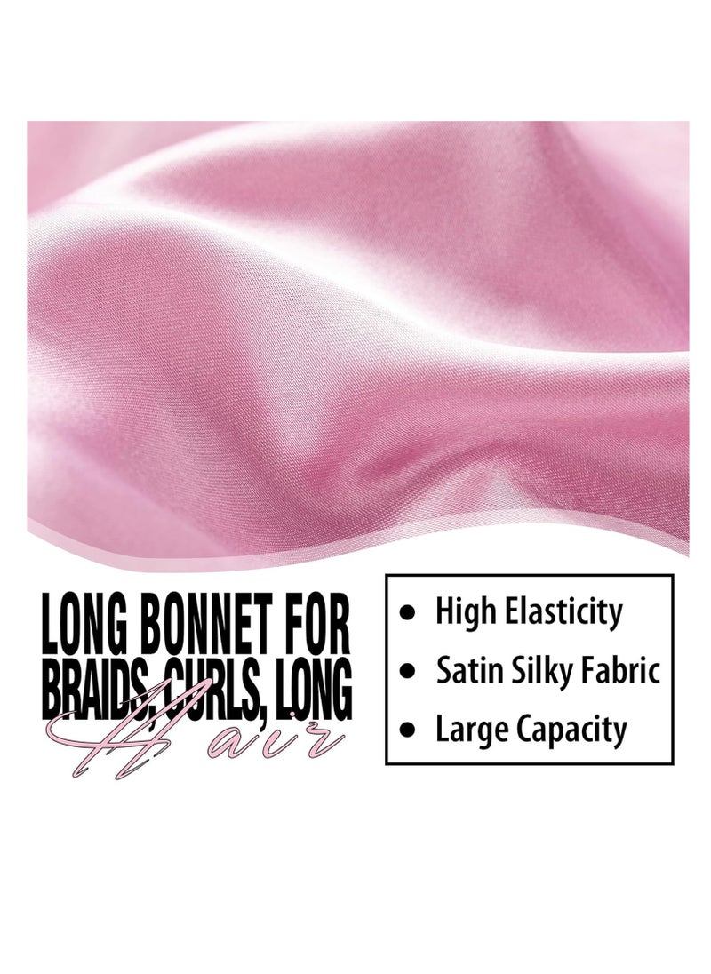 WOZUTUNT - 2Pcs Bonnets for Black Women Braid Bonnet, Large Long Satin Bonnet for Braids, Silk Bonnet with Stretchy Tie Band Sleep Cap Hair (2Pcs-Black&Pink) - Image 1