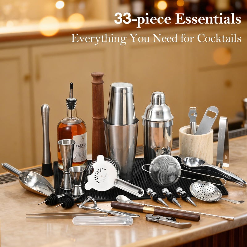 ETENS 33-Piece Professional Bartender Kit with Weighted Boston Shaker â€“ High End Mixology Set for Home Bar â€“ Stainless Steel Barware Tool Set Unbreakable Citrus Squeezer, Ice Scoop & Mixing Glass - Image 2