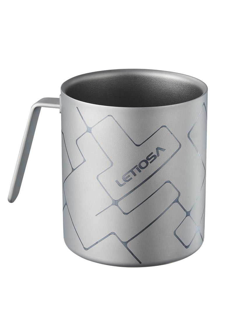 LETIOSA 400 مل كوب تخييم من التيتانيوم: كوب تخييم بجدارين محمول مع مقبض، خفيف الوزن للسفر وشرب القهوة في الهواء الطلق، هدية مثالية لرحلات المشي - حلم الفضاء - Image 1