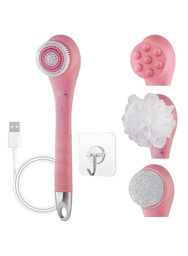 Spa Sciences NERA Shower Body Brush - 4-in-1 Multifunction Treatment - for Improved Exfoliation, Cleansing, Massaging - Includes Body Brush, Loofah, Pumice Stone, Massage Head - All Skin Types - Image 1