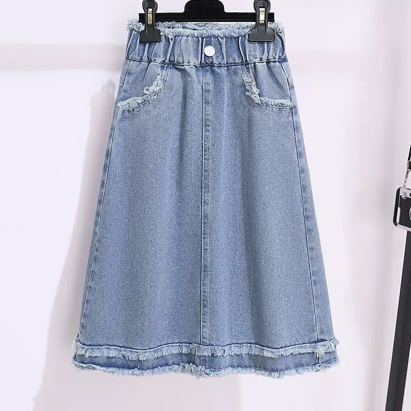 Girls Denim Skirt Fashion Tassel Korean Trendy Kids Blue 