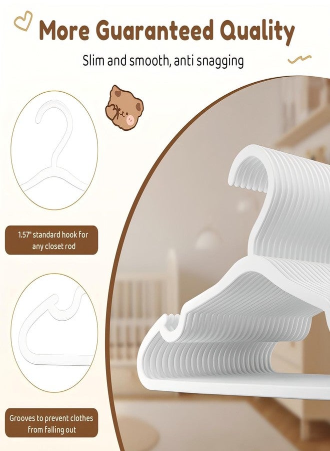 VILICK Plastic Kids Hangers 50 Pack Non-Slip Baby Clothes Hangers for Closet, Toddler Hangers for Infant, Child, and Newborn Clothing, Childrens Hangers for Pants Skirts Coats (White) - Image 3