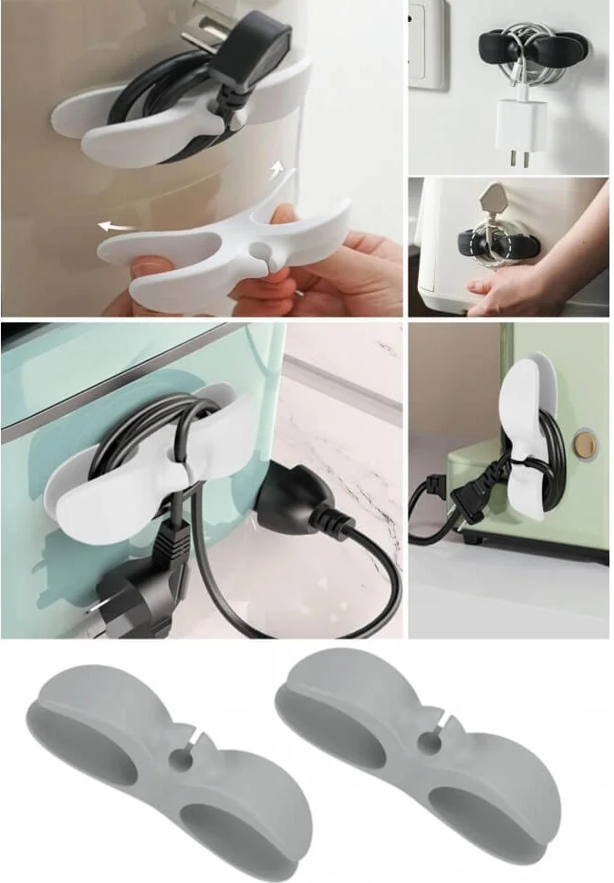 Piev Adhesive Practical Cable Collecting and Winding Organizer 2 Pack Gray