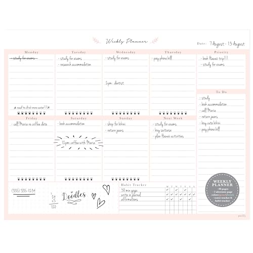 Peachly Desktop Weekly Planner Notepad | 60 Undated Tear-Off Pages | Schedule Daily To-Do Lists | Increase Your Productivity In Less Than 5 Minutes A Week | Achieve Your Goals | Peach and Mint Fern - Image 5