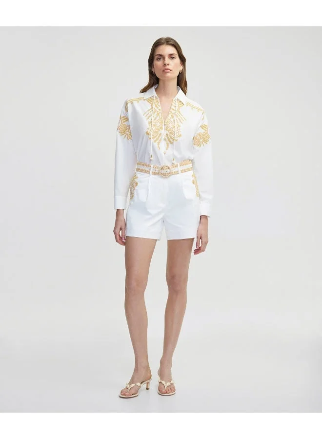 Regular Fit Embroidered Shorts With Belt