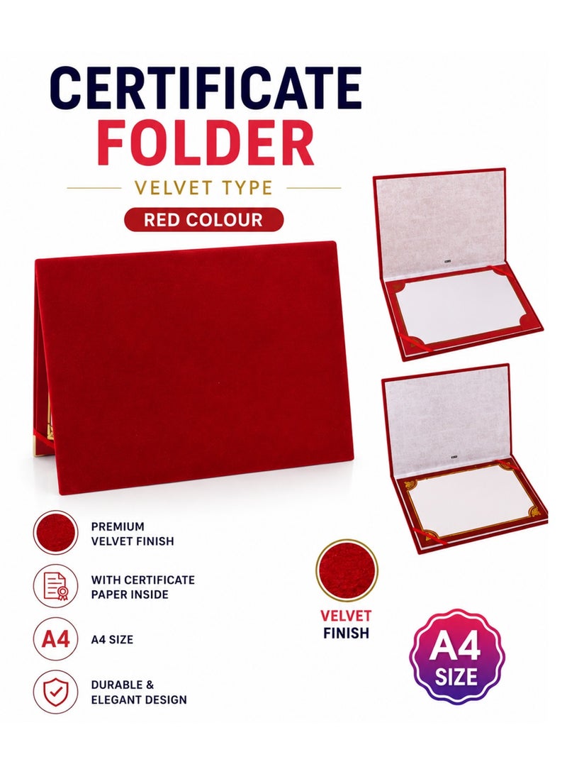 1-Piece Certificate Folder With Premium Velvet Finish Red