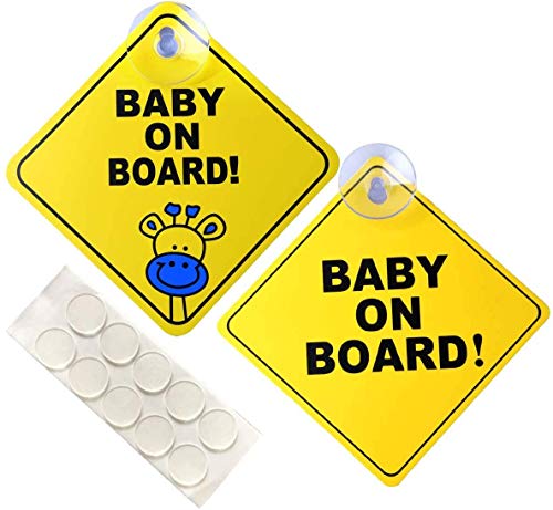 FINENIC Baby on board sticker for cars Signs for car 5 by 5 Warning Sticker Notice Board with Suction Cups and Nano Stick 2 PACK - Image 1