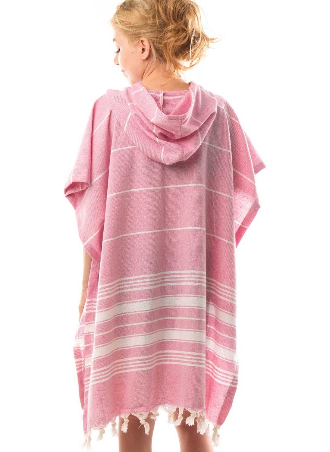 Formeya 100% Cotton Adult Peshtemal Poncho Bathrobe Beach Towel Pink  - Image 1